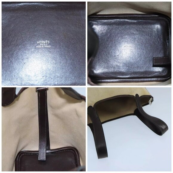 HERMES Picotan PM Hand Bag Canvas Beige Auth - Picture 13 of 14